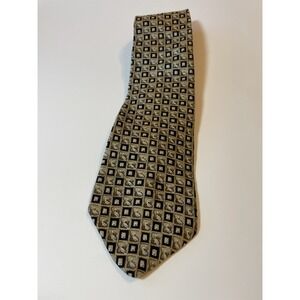 Geoffrey Beene 100% Silk Mens Tie Black Gold Geometric 4" x 60"Necktie FREE SHIP